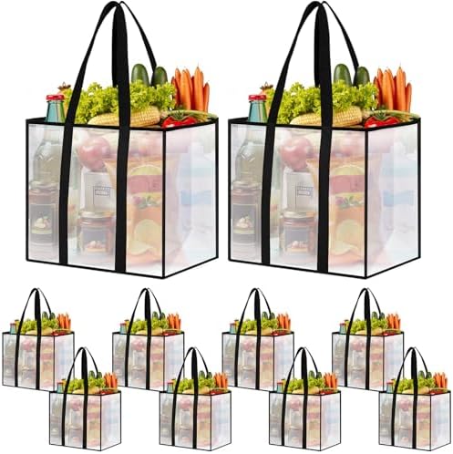 Reusable Grocery Bags, Clear Shopping Bags, 10 Pack, 33L by Unknown
