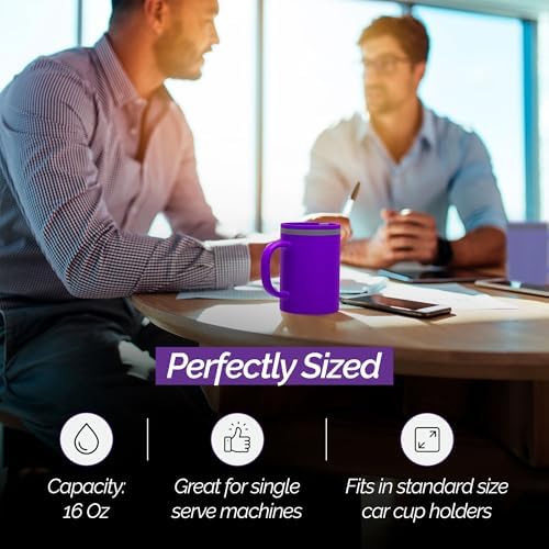Copco Iconic 16oz Double Wall Insulated Desk Mug with Lid & Handle, Set of 2, BPA-Free Reusable Plastic, Spill-Resistant, Microwave & Dishwasher Safe, Wide Mouth (Purple/Light Purple) - Image 7