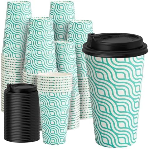 YEEHAW 16 oz Coffee Cups with Lids, Green, 100 Pack by YEEHAW