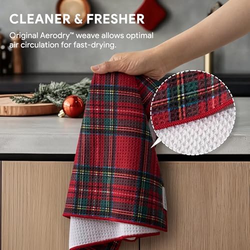 RECYCO Christmas Waffle Kitchen Towel Set of 2 - Quick Dry Microfiber Sustainable Dish Towels - Ultra Absorbent Reusable Cleaning Tea Towels - Lightweight Hand Towels,16”x 28”, Stewart Plaid Red - Image 4