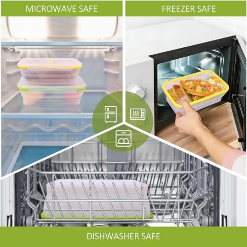 Set of 2 Extra Large Translucent Collapsible Silicone Food Storage Containers With Lids,82.8oz + 60.2oz Meal Prep Bento Lunch Boxes, Durable, Microwave,Dishwasher and Freezer Safe,BPA Free - Image 6