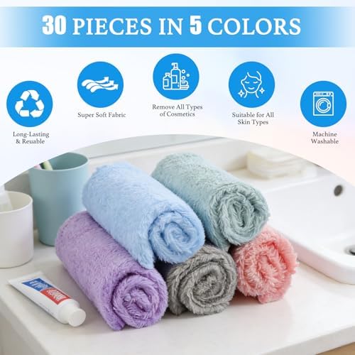 30 Pack Makeup Remover Cloths 7x7 Inch Reusable Facial Washcloths - Image 5