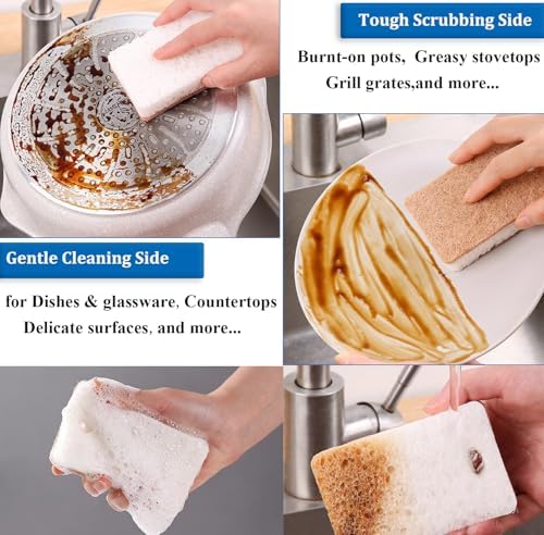 Natural Kitchen Sponges, 12 Pack Eco Biodegradable Compostable Coconut Fiber & Cellulose Heavy Duty Scrub Sponge for Dishes, Organic Non-Scratch Cleaning Sponges for Non Stick Cookware, Pots - Image 2