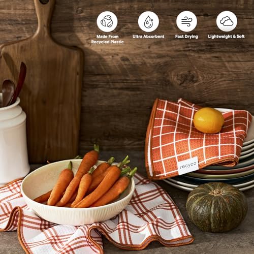 RECYCO Waffle Kitchen Towel Set of 2 - Quick Dry Microfiber Sustainable Dish Towels - Ultra Absorbent Reusable Cleaning Tea Towels - Lightweight Hand Towels,16”x 28”, Farmhouse Plaid - Image 2