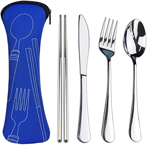 Portable Silverware Set with Case, Lengnoyp Travel Camping Utensils Set, Premium Stainless Steel Travel Cutlery Set by lengnoyp
