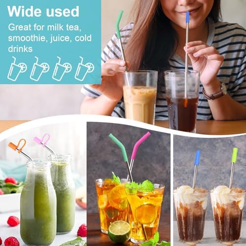 Reusable Stainless Steel Straws Set 6 PCS with 6 Silicone Tips, 2 Straw Brush, 1 Storage Case, Different Sizes of Metal Straws Reusable, Suitable for 14, 20, 30 oz Cups Tumbler, for Hot/Cold Drinks - Image 2