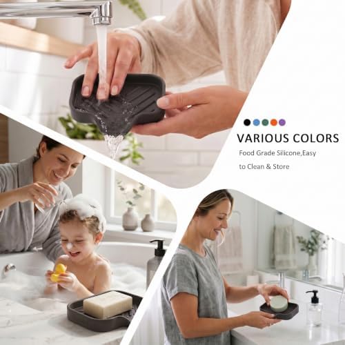 MicoYang Silicone Soap Dish with Drain Spout, Self-Draining Sink Organizer Tray for Bathroom and Kitchen, Sponges, Dispensers and Soap Holder, Non-Slip and Dishwasher Safe, Coffee (Compact, 4.9"×3.2") - Image 4