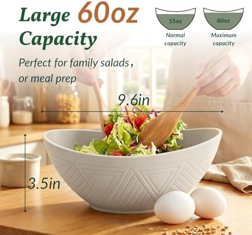 Homienly Salad Bowls Set of 6, 60 OZ Large Wheat Straw Bowls for Kitchen, Camping, Party, Unbreakable Lightweight Popcorn Bowl, Microwave and Dishwasher Safe Bowl Set with Unique Texture - Beige - Image 2
