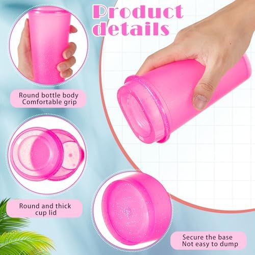 FillTouch 12 Pcs 16 oz Reusable Coffee Cups with Lids, Glitter Rose Red - Image 3