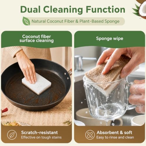 DEBETOOL 14-Pack Natural Coconut Sponges for Dishes - Image 2