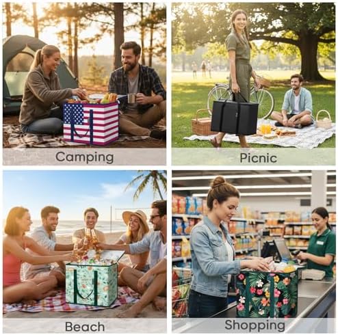 BALEINE 2Pk Insulated Reusable Grocery Bags, Collapsible Cooler Bag for Groceries, Heavy Duty Large Insulated Bag (16''x9''x13'', Charcoal Black) (Pack of 3) - Image 6