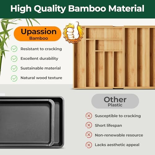 Large Silverware Organizer, 11 Slots Magnetic Connected Expandable Acacia Wood Utensil Drawer Organizer From 21 to 37.4 Inches, Adjustable Flatware and Cutlery Holder, Utensil Tray for Kitchen - Image 6