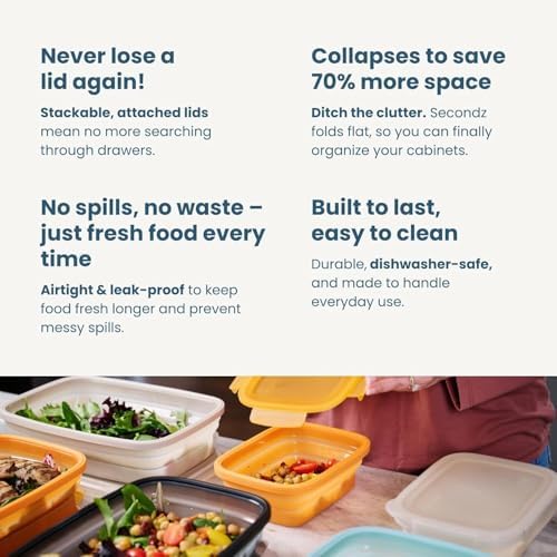 Drip EZ Secondz Collapsible Food Storage Containers – Set of 4, Space-Saving Airtight Meal Prep & Leftover Containers – Microwave, Freezer & Dishwasher Safe, BPA-Free, Locking Lids – Ice Blue - Image 5