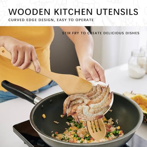 Wooden Spoons for Cooking, 4-Piece Bamboo Cooking Utensil Set - Image 5