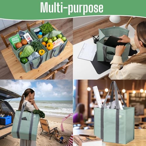 VENO 4 Pack Large Grocery Bag Reusable Shopping Bags with Hard Bottom - Image 2