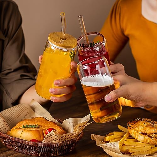 16 Oz Drinking Glasses - 6 Pcs Glass Cups with Bamboo Lids and Straws - Image 4
