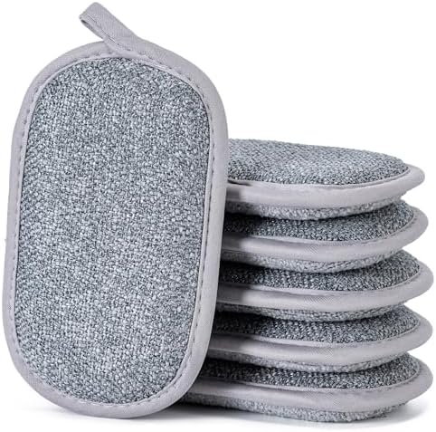 Non Scratch Scrub Sponge-6pack, Dual-Sided Sponges Kitchen(M,Gray) by CADONO