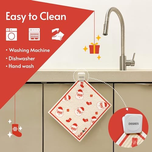 Eulnars Reusable Paper Towels, Christmas Swedish Dishcloths for Kitchen 8-Pack, Non-Scratch Swedish Dish Towels, Super Absorbent Cellulose Dish Cloths, No Odor Cleaning Rags - Image 2