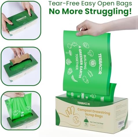 13 Gallon Compostable Trash Bags Drawstring, Heavy Duty Extra Thick 1 Mil, 35 Bags, Tall Kitchen Food Scrap Waste Bag, ASTM D6400 - Image 2