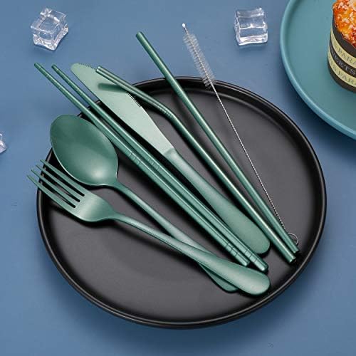 Portable Stainless Steel Flatware Set, Travel Camping Cutlery Set, Portable Utensil Travel Silverware Dinnerware Set with a Waterproof Case (Green) - Image 2