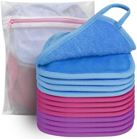 KODAMO Makeup Remover Cloth, 6 inch x 6 inch Reusable Makeup Remover Pads Washable Travel Bag, Microfiber Makeup Removal Face Wash Cloths with Just Water, Gentle Soft, 12 Pack by KODAMO