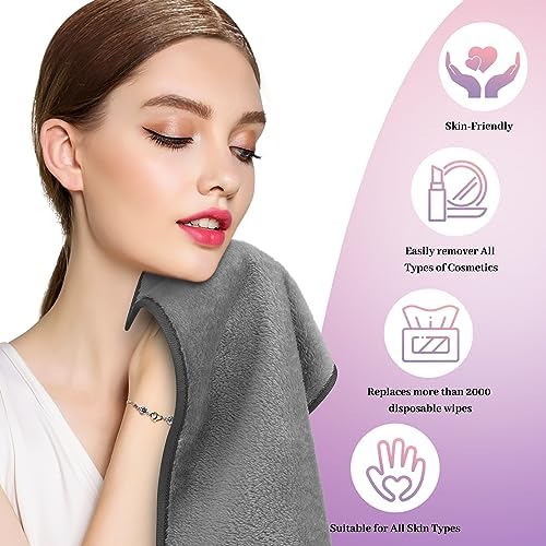 Makeup Remover Cloth Pack of 8, Soft Microfiber Makeup Remover Towels,13x7 inch Reusable Facial Cleansing Cloths for All Skin Types,Gray - Image 4