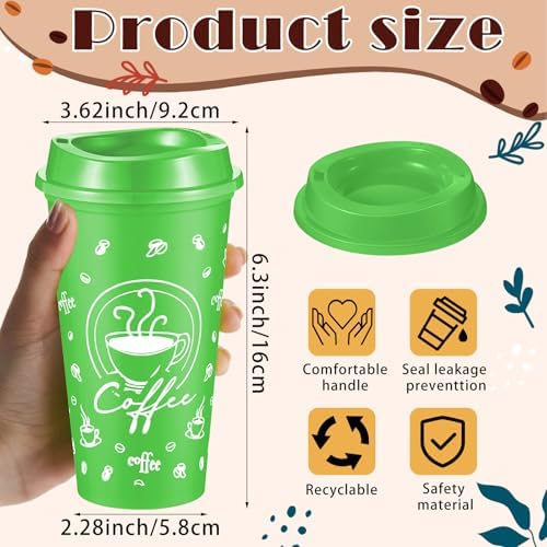 12 Sets Reusable Coffee Cups with Lids, 16oz, Rainbow - Image 2