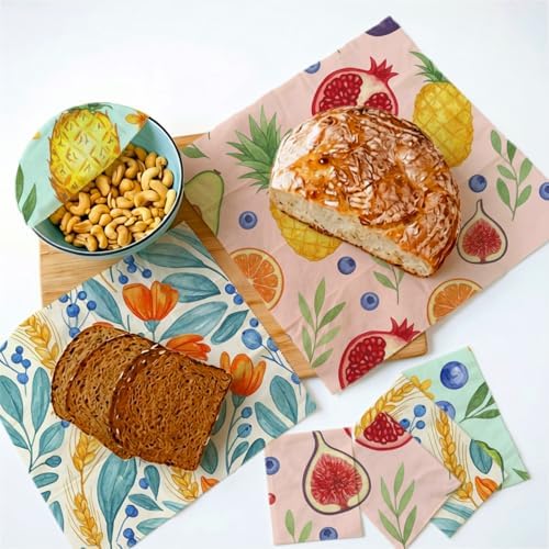 Reusable Beeswax Wrap, Fruit & Floral Wraps, 9 Pack Eco-Friendly Wraps For Food, Organic, Sustainable, Biodegradable, Zero Waste, Plastic-Free Food Storage, 1XL, 3M, 5S - Image 4
