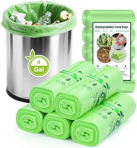 Small Trash Bags 4 Gallon: 120 Count Small Garbage bags, Compost Waste Bag Strong Trash Can Liners Unscented for Bathroom Kitchen Bedroom Office Green by RedefiningHomeLiving