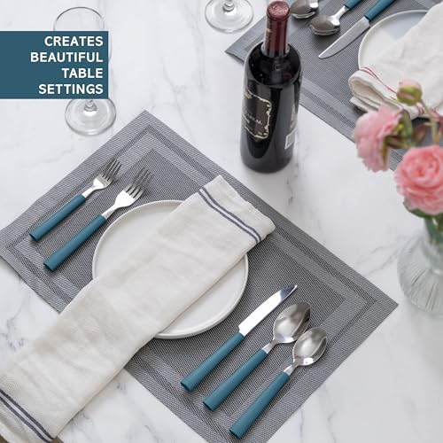 COOK WITH COLOR Bamboo Kitchen Utensil Set with Drawer Organizer | Cooking Tools and Storage Caddy, Blue, 25 Piece Cutlery Set - Image 6