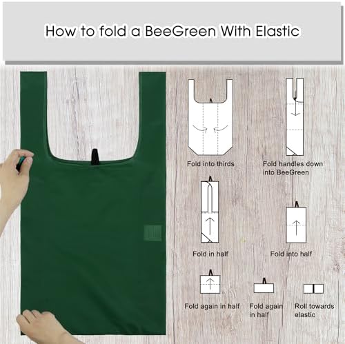 BeeGreen Christmas Green Reusable Grocery Bags with Zipper Storage Pouch 10 Packs Dark Green Reusable Shopping Bags Bulk Foldable-Machine Washable - Image 5