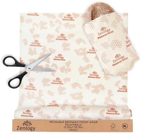 Zenlogy Beeswax Food Wrap Roll, 13 x 55 Inches, Organic Cotton, Reusable by Zenlogy