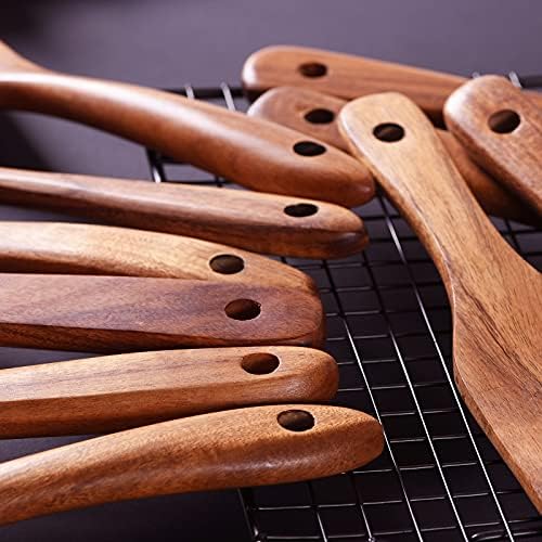 Wooden Spoons for Cooking,GUDAMAYE 10 PCS Wooden Kitchen Utensils Set,Wooden Cooking Utensils For Non-stick Pan,Teak Wood Utensils Set,Spurtles Kitchen Tools As Seen On Tv - Image 7