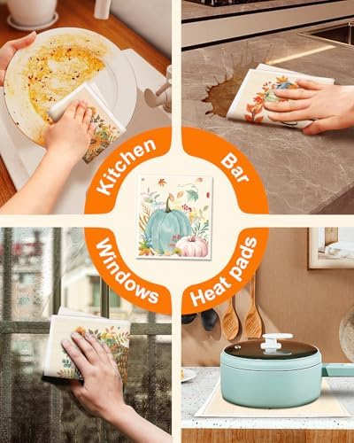 Miss Adola Fall Swedish Dishcloths for Kitchen - 5 Pack Reusable Dish Cloths for Washing Dishes Absorbent Cute Autumn Theme Kitchen Towels Cleaning Sponge, Watercolor Pumpkin - Image 6