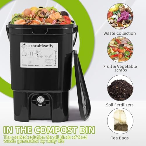 20L Bokashi Compost Bin, 5.28 Gallon Compost Bin for Kitchen Composter with Lid, Bokashi Start Kit with Bran (Tan & Dark Green) (20L/5.28GAL Black) - Image 5