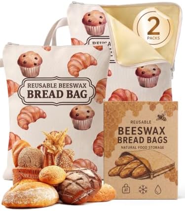 Beeswax Bread Bags Reusable, 2 Pack, 100% Cotton, XL 13 x 17 in, L-Zipper by Unknown