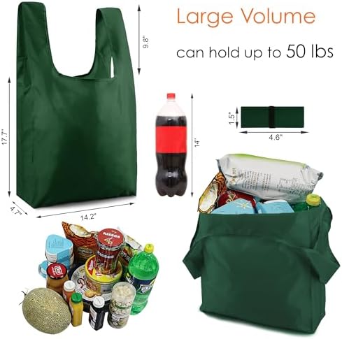 BeeGreen Christmas Green Reusable Grocery Bags with Zipper Storage Pouch 10 Packs Dark Green Reusable Shopping Bags Bulk Foldable-Machine Washable - Image 3