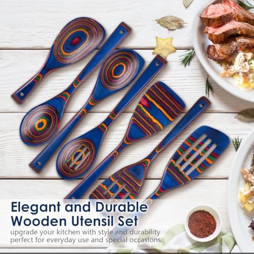 HOWHONG Wooden Spoons for Cooking, 7-Piece Pakkawood Wooden Utensil Set - Image 2