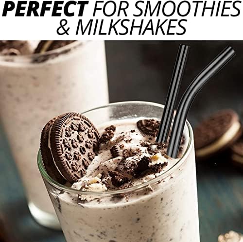 Vinaco 6 Pack Black 0.4" Wide Bore Reusable Stainless Steel Smoothie Straws - Image 5