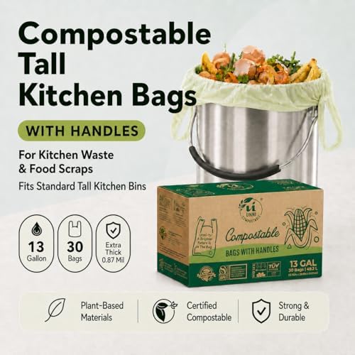 UNNI 13 Gallon Compostable Bags with Easy-Tie Handles, 49.2 Liter, 30 Count - Image 2