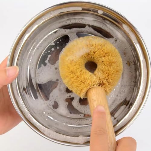SUPVOX Natural Coconut Fiber Kitchen Pan and Bowl Cleaning Brush with Wooden Handle, Oil-Resistant Pot Scrubber for Home Dishwashing and Kitchen Cleaning - Image 4
