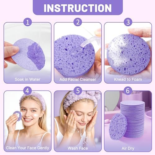 100-Count Compressed Facial Sponges, Purple Round - Image 3