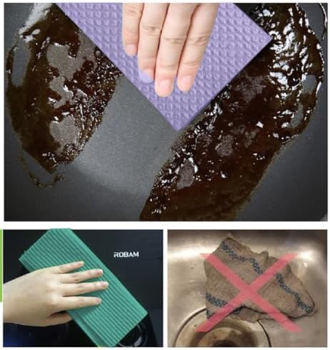 Reusable Cleaning Cellulose Sponge Cloths Absorbent Wipes Clean Kitchen Car Dish Eco-Friendly Dishcloth Hand Towel Auto - 2pack (10pcs) - Non Vacuum - Image 7