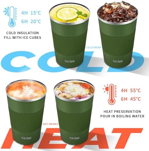 KETIEE Travel Coffee Mug 12oz: Vacuum Insulated Coffee Cup with Leakproof Lid, Coffee Tumbler, Reusable Coffee Cups, Double Wall Stainless Steel Coffee Mug to Go for Hot/Iced Water Tea (Green) - Image 3
