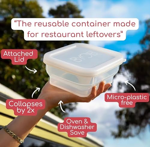 BYOB Collapsible Silicone Food Containers with Attached Lids – Reusable To-Go & Leftover Containers, Platinum Silicone, Leak-Resistant – 2 Pack (White Containers) - Image 4