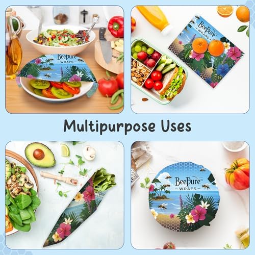 Reusable Beeswax Food Wrap Roll - Cut-to-Size 15 x 80 in, Eco-Friendly Food Storage Wrap, Tropical Island Design - Image 6