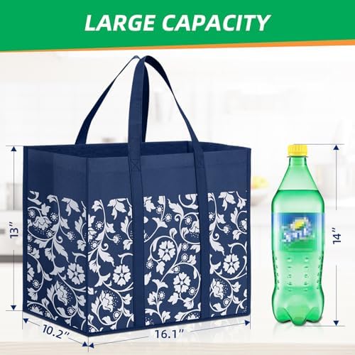 Reusable Grocery Bags Foldable Tote Bags bulk Shopping Bags 10-Pack, Blue - Image 3