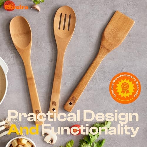 Riveira Dark Bamboo Wooden Spoons for Cooking 3-Piece, Apartment Essentials Wood Spatula Spoon Nonstick Kitchen Utensil Set Premium Quality Housewarming Gifts for Everyday Use - Image 5