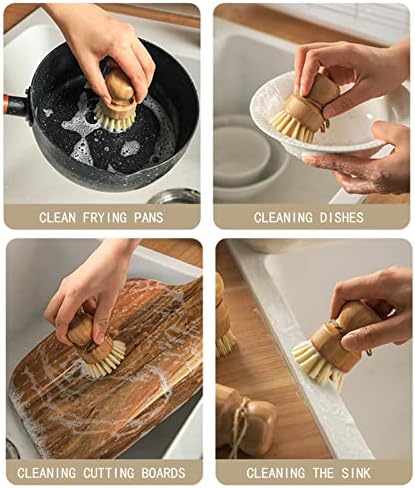 3-Pack Bamboo Dish Scrub Brushes, Wooden Kitchen Cleaning Scrubber - Image 6