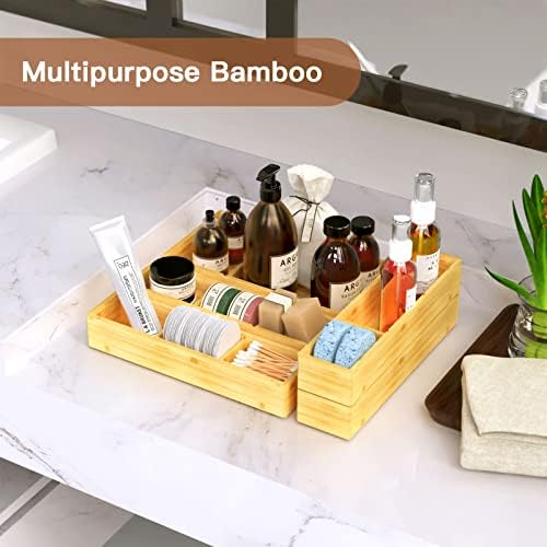 DUJEN 5 pieces Bamboo Drawer Organizer, Adjustable 3 Individual Junk Drawer organizer for Bathroom and Kitchen, Wood Drawer Organier Boxes for Jewellery, Make up and Tea Bag - Image 5